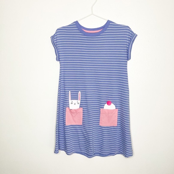 Cat & Jack Other - Cat & Jack Blue & White Striped Bunny Pocket T-Shirt Dress Size Large 10/12